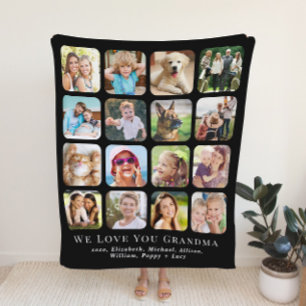 Couverture Sherpa Grandma 16 Black Photo Collage