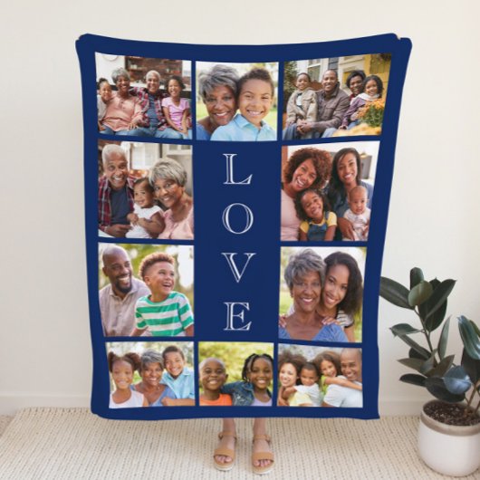 Couverture Sherpa Grandma Love 10 Photo Collage Bleu