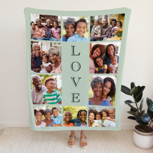 Couverture Sherpa Grandma Love 10 Photo Collage Sage Green