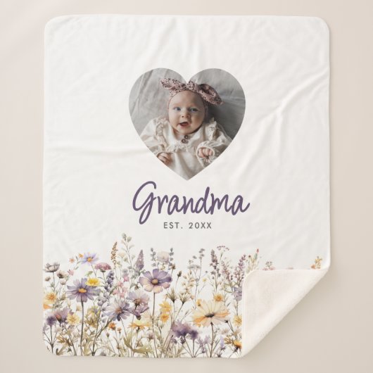 Couverture Sherpa Grandma Purple Aquarelle Fleurs sauvages et cadeau (Devant)