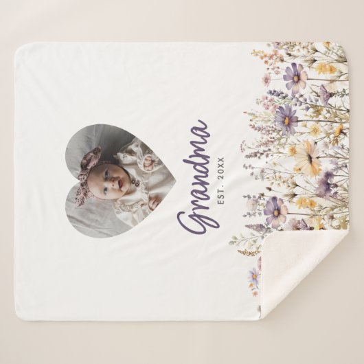 Couverture Sherpa Grandma Purple Aquarelle Fleurs sauvages et cadeau (Devant (Horizontal))