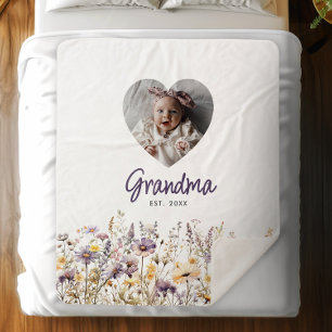 Couverture Sherpa Grandma Purple Aquarelle Fleurs sauvages et cadeau