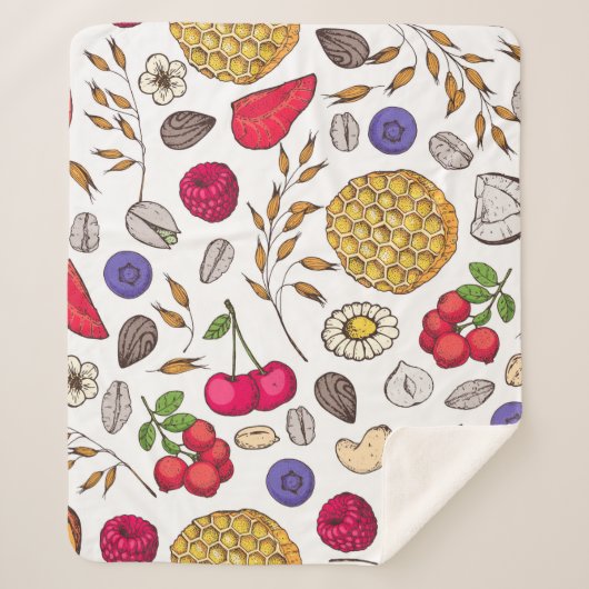 Couverture Sherpa Granola,  muesli seamless pattern. Oat flakes hand (Devant)