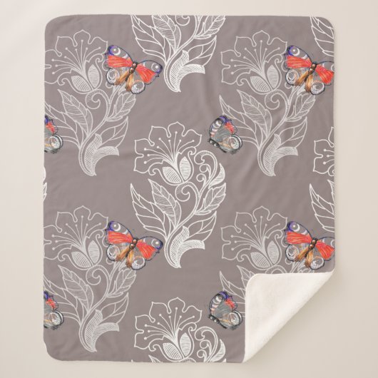 Couverture Sherpa Graphique à fleurs et papillon, aquarelle, motif (Devant)