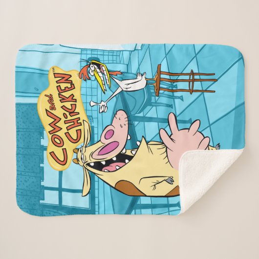 Couverture Sherpa Graphique souriant de vache et de poulet (Devant (Horizontal))
