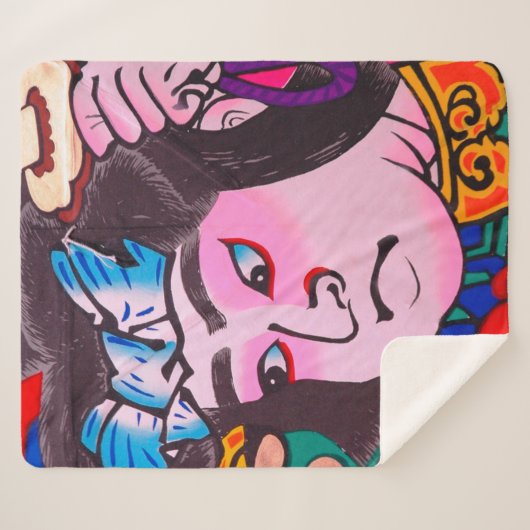 Couverture Sherpa Graphique sur Kiteart traditionnel japonais, cerf- (Devant (Horizontal))