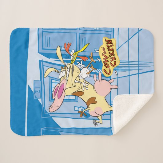 Couverture Sherpa Graphisme de la vache et du poulet (Devant (Horizontal))