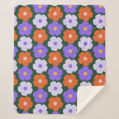 Couverture Sherpa Gras les années 70 Fleur rétro Motif violet vert d (Devant)