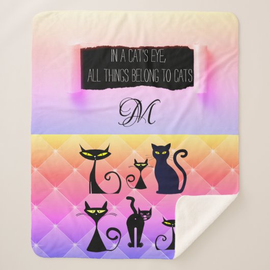 Couverture Sherpa Gras Multicolore Moderne Amoureux des chats rétro (Devant)