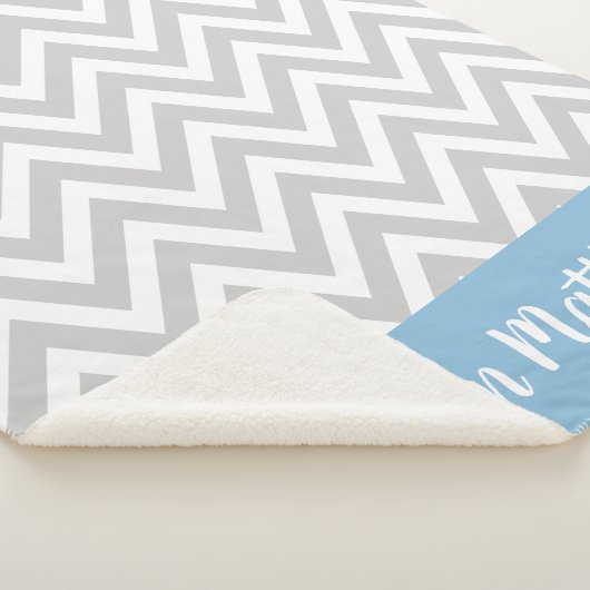 Couverture Sherpa Gray and Blue Chevron Nom du bébé Monogrammé (3/4)