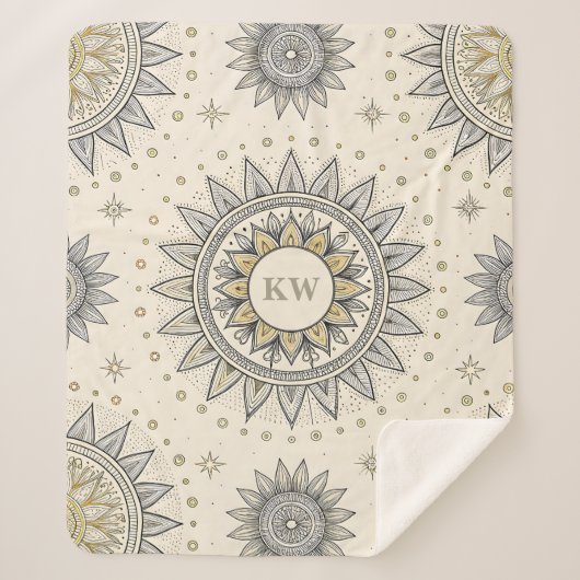 Couverture Sherpa Gray Gold Mandala Pattern Monogram (Devant)