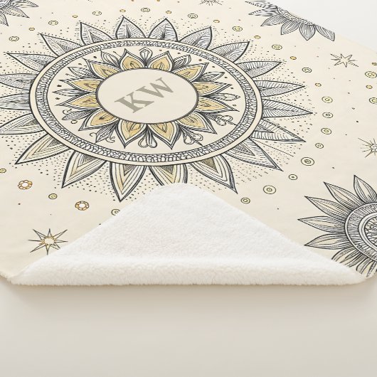 Couverture Sherpa Gray Gold Mandala Pattern Monogram (3/4)