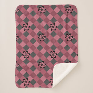 Couverture Sherpa Gray rose géométrique à damiers motif avec fleurs