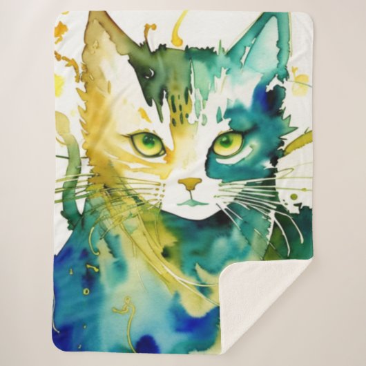 Couverture Sherpa Green Cat Sherpa Blanket (Devant)