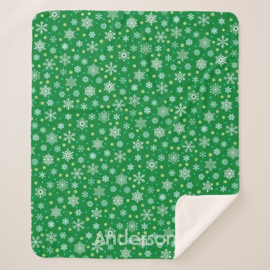Couverture Sherpa Green Custom Name Modern Chic Élégant Snowflakes (Devant)