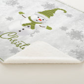 Couverture Sherpa Green Cute Snowman Holiday Sherpa Blanket (3/4)