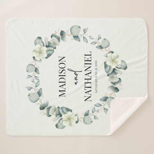 Couverture Sherpa Green Eucalyptus Feuille Verdure Mariage botanique (Devant (Horizontal))