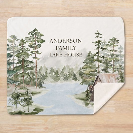 Couverture Sherpa Green Pine Forest Family Lake House Cabine