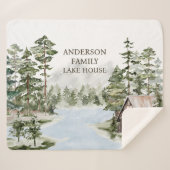 Couverture Sherpa Green Pine Forest Family Lake House Cabine (Devant (Horizontal))