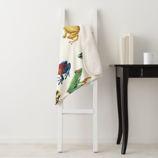 Couverture Sherpa Grenouilles sur blanc naturel (En situation)