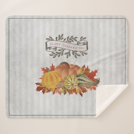 Couverture Sherpa Grey Thanksgiving Citrouilles et Squash (Devant (Horizontal))