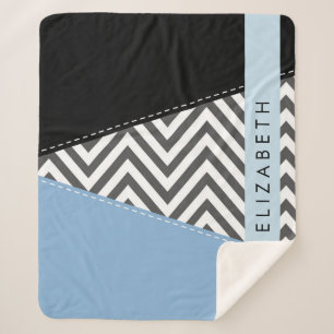 Couverture Sherpa Grey Zigzag, Grey Chevron, Bleu, Votre Nom