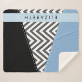 Couverture Sherpa Grey Zigzag, Grey Chevron, Bleu, Votre Nom (Devant (Horizontal))