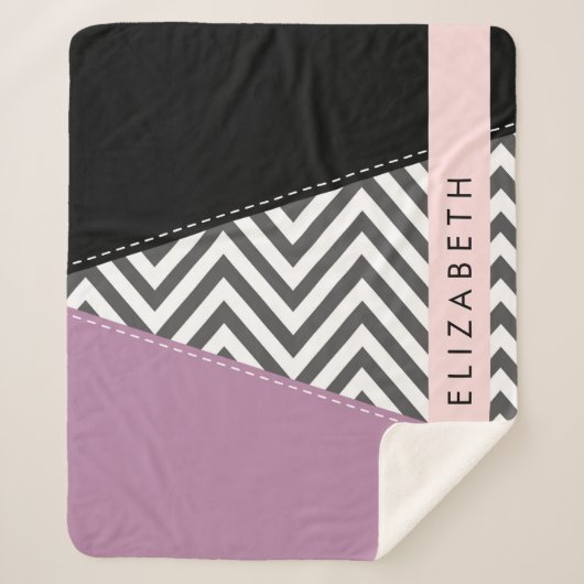 Couverture Sherpa Grey Zigzag, Grey Chevron, Purple, Votre Nom (Devant)