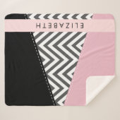 Couverture Sherpa Grey Zigzag, Grey Chevron, Rose, Votre Nom (Devant (Horizontal))