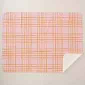 Couverture Sherpa Grille mignonne Lignes Motif Pastel rose et orange (Devant (Horizontal))