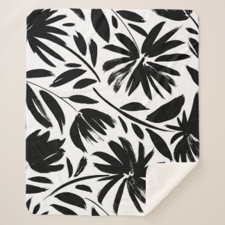 Couverture Sherpa Grille noire : vintage motif chrysanthème
