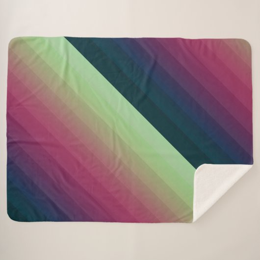 Couverture Sherpa Grille ombre rayée doublée doux bleu multicolo (Devant (Horizontal))