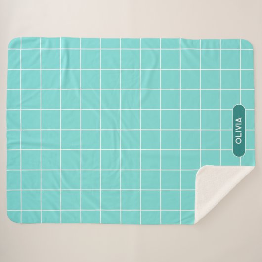 Couverture Sherpa Grille Turquoise et blanche (Devant (Horizontal))