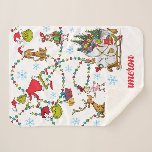 Couverture Sherpa Grinch classique | Grinch & Max avec Sleigh (Devant (Horizontal))