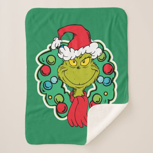 Couverture Sherpa Grinch | Couronne de Noël (Devant)