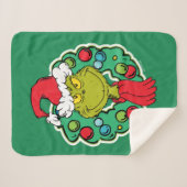 Couverture Sherpa Grinch | Couronne de Noël (Devant (Horizontal))