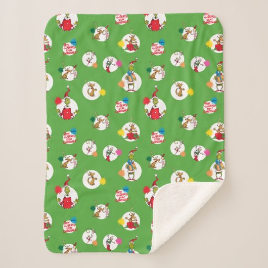 Couverture Sherpa Grinch | Motif de points de Noël (Devant)