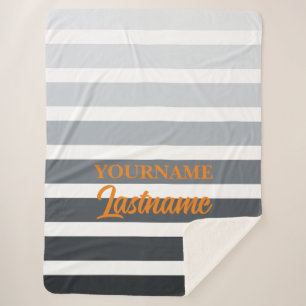 Couverture Sherpa Gris blanc rayé et orange personnalisé