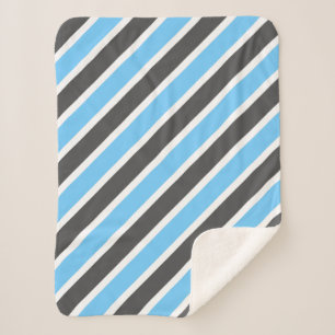 Couverture Sherpa Gris bleu ciel moderne rayures diagonales