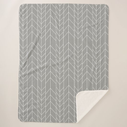 Couverture Sherpa Gris et blanc Abstrait moderne Random Herringbone (Devant)