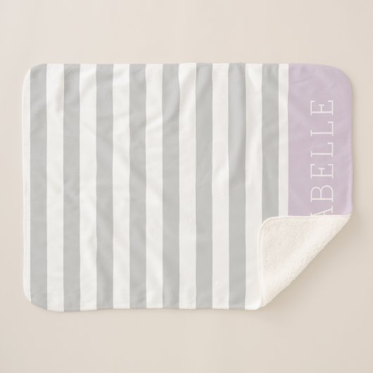 Couverture Sherpa Gris et rayures Lilac Monogramme | Couleurs modifi (Devant (Horizontal))