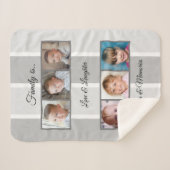 Couverture Sherpa Gris photo collage famille rayé (Devant (Horizontal))