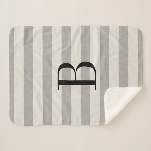 Couverture Sherpa Gris rayures Monogramme | Ferme moderne (Devant (Horizontal))