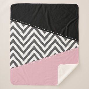Couverture Sherpa Gris Zigzag, Gris Chevron, Motif Zigzag, Rose