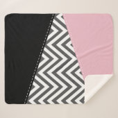 Couverture Sherpa Gris Zigzag, Gris Chevron, Motif Zigzag, Rose (Devant (Horizontal))