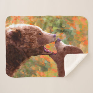 Couverture Sherpa Grizzly Bear Mom and Cub Painting - Wildlife Art