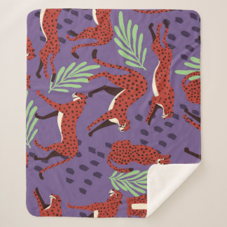 Couverture Sherpa Gros chats exotiques, motif plante tropical.