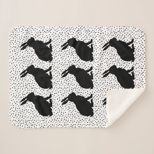 Couverture Sherpa Groupe assis noir Silhouette lapins points (Devant (Horizontal))