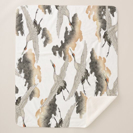 Couverture Sherpa Grue de style japonais : design élégant. (Devant)