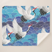 Couverture Sherpa Grue japonaise : Motif orné d'oiseaux. (Devant (Horizontal))